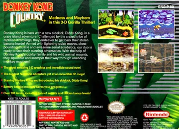 Donkey Kong Country (USA) (Rev 1) box cover back